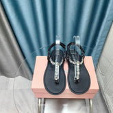 FLIP-FLOPS BLACK COWHIDE WITH CRYSTALS-WHITE