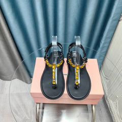 FLIP-FLOPS BLACK COWHIDE WITH CRYSTALS-YELLOW