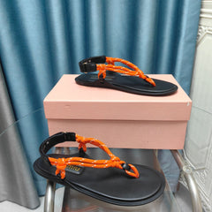 FLIP-FLOPS SANDAL BLACK SHEEPSKIN WITH ORANGE STRAP