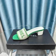 MULE SANDAL 45 WHITE MIX LIGHT GREEN FABRIC EMBROIDERY