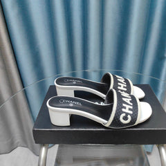 MULE SANDAL 45 WHITE BLACK FABRIC EMBROIDERY