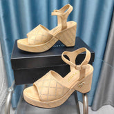 THICK-SOLED WEDGE SANDALS IN BEIGE CREAM SUEDE