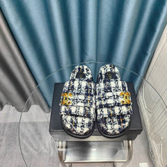 PLATFORM HEELS SANDALS IN BLACK TWEED