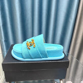 PLATFORM HEELS SANDALS IN SAPPHIRE BLUE WOOLEN FABRIC