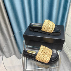 KNIT SLIPPERS IN DARK CREAM WOVEN SATIN AND BLACK SHEEPSKIN