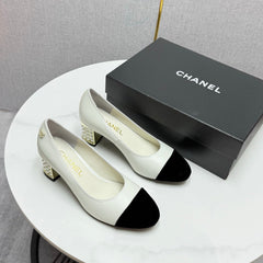 CC HIGH HEEL 25S IN BLACK LAMBSKIN AND SUEDE WITH PEARL HEEL STYLE 6