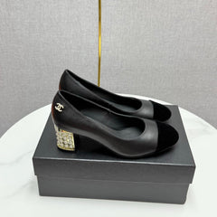 CC HIGH HEEL 25S IN BLACK LAMBSKIN AND SUEDE WITH PEARL HEEL STYLE 5