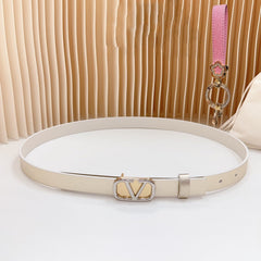 Gold Vlogo and Silver Hardware Buckle Gold White Calfskin 20mm