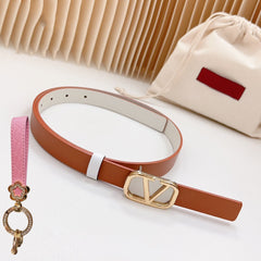 Gold Vlogo and Silver Hardware Buckle Tan White Calfskin 20mm