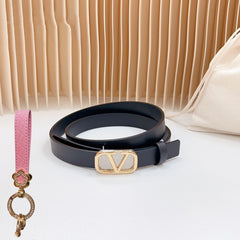 Gold Vlogo and Silver Hardware Buckle Black Calfskin 20mm
