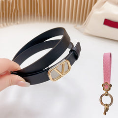 Gold Vlogo and Silver Hardware Buckle Black Calfskin 20mm