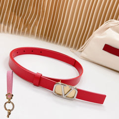 Gold Vlogo and Silver Hardware Buckle Red Calfskin 20mm
