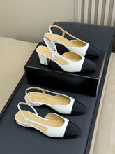 CC SLINGBACK 25S IN WHITE LAMBSKIN MIX BLACK FABRIC