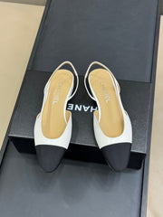 CC SLINGBACK 25S IN WHITE LAMBSKIN MIX BLACK FABRIC