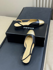 CC SLINGBACK 25S IN BLACK MIX GOLD LAMBSKIN