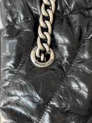 CRUSH LARGE TOTE BAG 46 IN BLACK QUILTED CALFSKIN SILVER HARDWARE