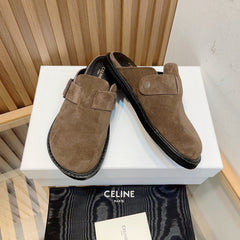 Slippers Buckle Detail Suede Caramel Brown