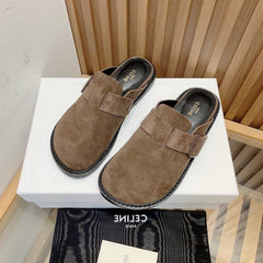 Slippers Buckle Detail Suede Caramel Brown