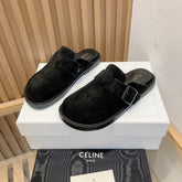 Slippers Buckle Detail Suede Black
