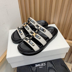 TIPPI SLIDE IN CANVAS & CALFSKIN NATURAL WHITE / BLACK