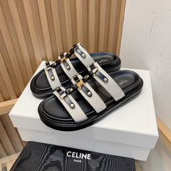 TIPPI SLIDE IN CANVAS & CALFSKIN NATURAL WHITE / BLACK