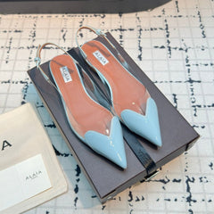ALAIA FLAT SLINGBACK IN LIGHT BLUE PATENT CALFSKIN AND FILM