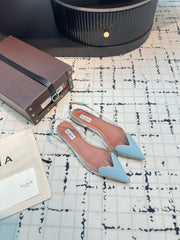 ALAIA FLAT SLINGBACK IN LIGHT BLUE PATENT CALFSKIN AND FILM