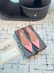 ALAIA FLAT SLINGBACK IN ROSE PINK PATENT CALFSKIN AND FILM