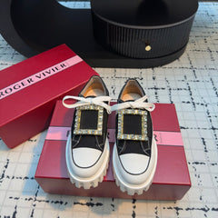 VIV' GO-THICK STRASS BUCKLE SLIP-ON SNEAKERS IN BLACK CANVAS