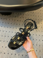 CLEMENCE MULTI TRIOMPHE 45 MM SANDAL IN BLACK LAMBSKIN