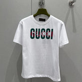 Gucci 2025 Print Short Sleeve T-shirt White Green Red Cotton
