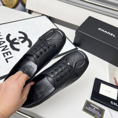 CHANEL 25S DANCE SHOES WITH PRINTED LOGO IN BLACK FULL CALFSKIN