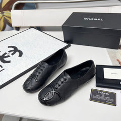 CHANEL 25S DANCE SHOES WITH PRINTED LOGO IN BLACK FULL CALFSKIN