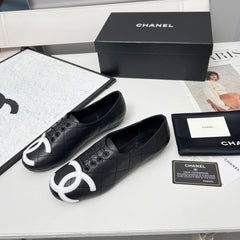 CHANEL 25S DANCE SHOES WITH PRINTED LOGO IN BLACK CALFSKIN
