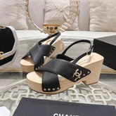Double CC Wood Grain Platform Sandals Black Sheepskeen