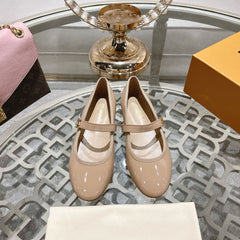 MARY JANE SHOES IN LINEN TAN PATENT CALFSKIN