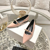 SUZY POINTY TOE BALLERINA IN BLUSH PINK PATENT CALFSKIN