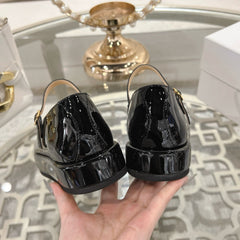 CLARA WEDGE MARY-JANE BALLERINA IN BLACK PATENT CALFSKIN