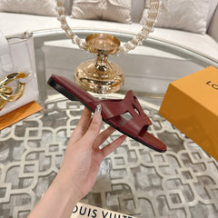 ISOLA FLAT SLIDE IN JAM RED CALFSKIN