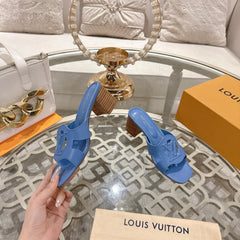 ISOLA HIGH 55 MM MULE IN CORNFLOWER BLUE CALFSKIN