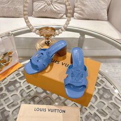 ISOLA HIGH 55 MM MULE IN CORNFLOWER BLUE CALFSKIN