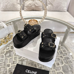 POLLY WEDGE MULE IN BLACK SHINY CALFSKIN