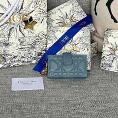 LADY JASMINE CARD HOLDER 10 IN SLATE GREY QUILTED PATENT CALFSKIN