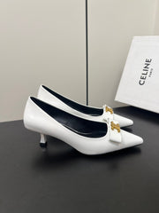 TRIOMPHE POINTED-TOE HIGH PUMPS IN WHITE SHINY CALFSKIN