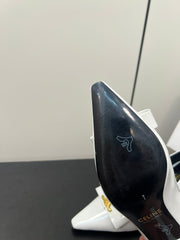 TRIOMPHE POINTED-TOE HIGH PUMPS IN WHITE SHINY CALFSKIN