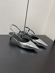 MORRAINE SLINGBACK PUMPS IN SILVER CALFSKIN