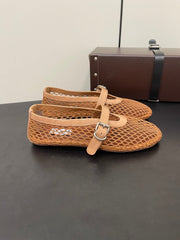 ALAIA BALLET FLATS IN COPPER BROWN MESH FISHNET