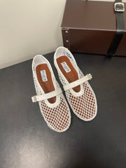 ALAIA BALLET FLATS IN WHITE MESH FISHNET