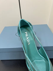 CUT-OUT BALLERINAS IN TURQUOISE BLUE SATIN