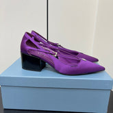 CUT-OUT PUMPS WITH BEAD BUCKLE IN VIOLET SATIN